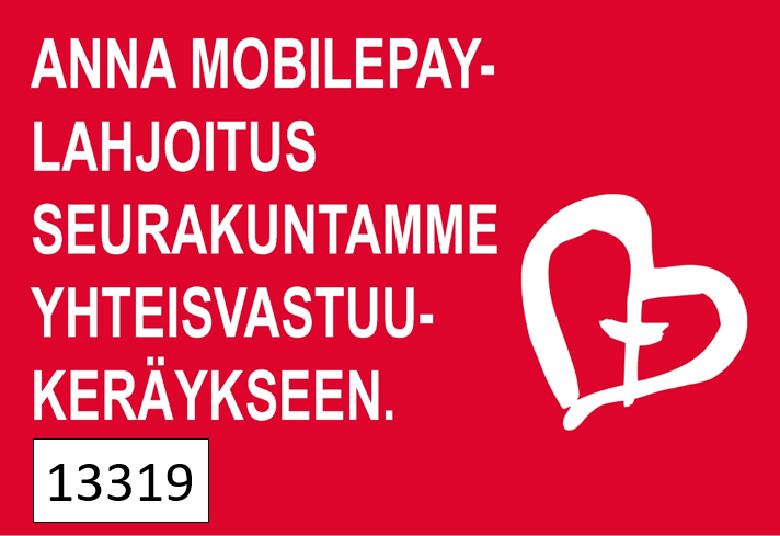 MobilePay lahjoitus 13319,  valkoinen teksti punaisella pohjalla